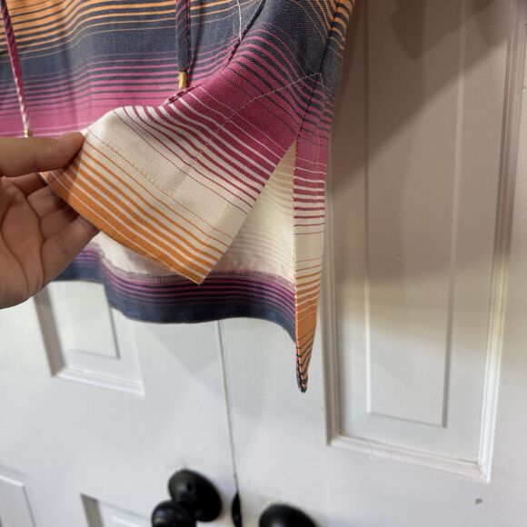 Trina Turk Striped Hoodie Top Kangaroo Pocket Roll Tab Beach Resort Oversized XS - Picture 5 of 14